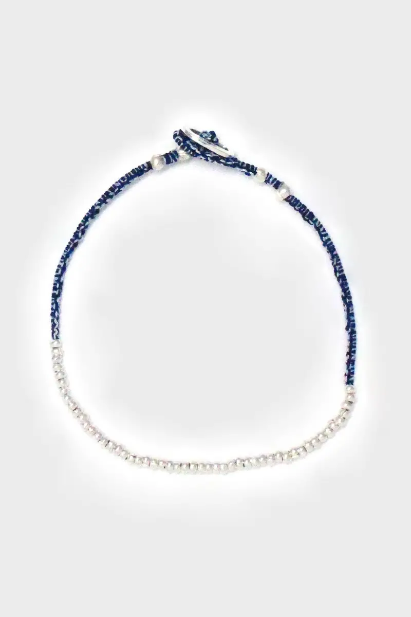 Indigo And White Beaded Bracelet – Handcrafted Sterling Silver 1
