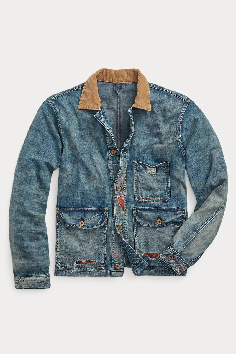 Indigo Denim Work Jacket – Cotton-Linen Blend With Repaired Campton Wash 1