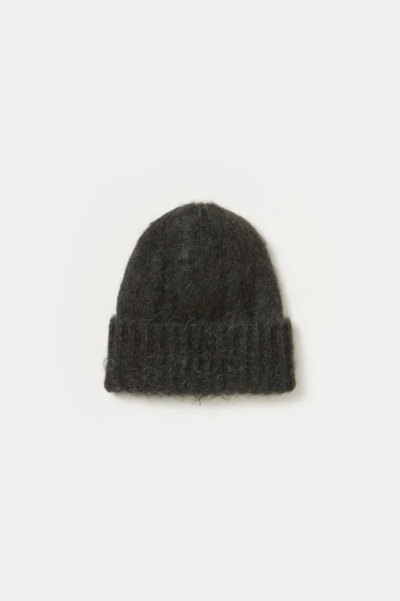 Ink Black Brushed Super Kid Mohair Knit Beanie 1