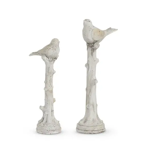 Ivory Bird Sculptures Perched On Wooden Branches 1