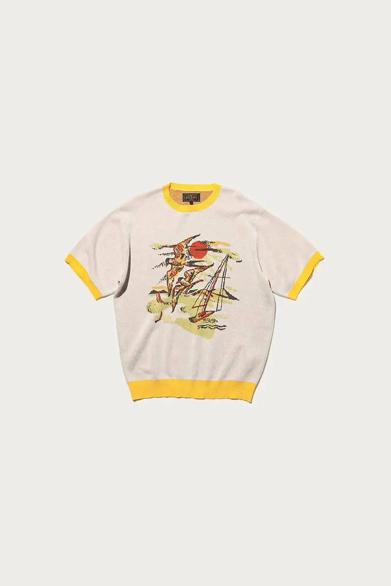 Jacquard-Knit Tee Featuring Bird Motif 1