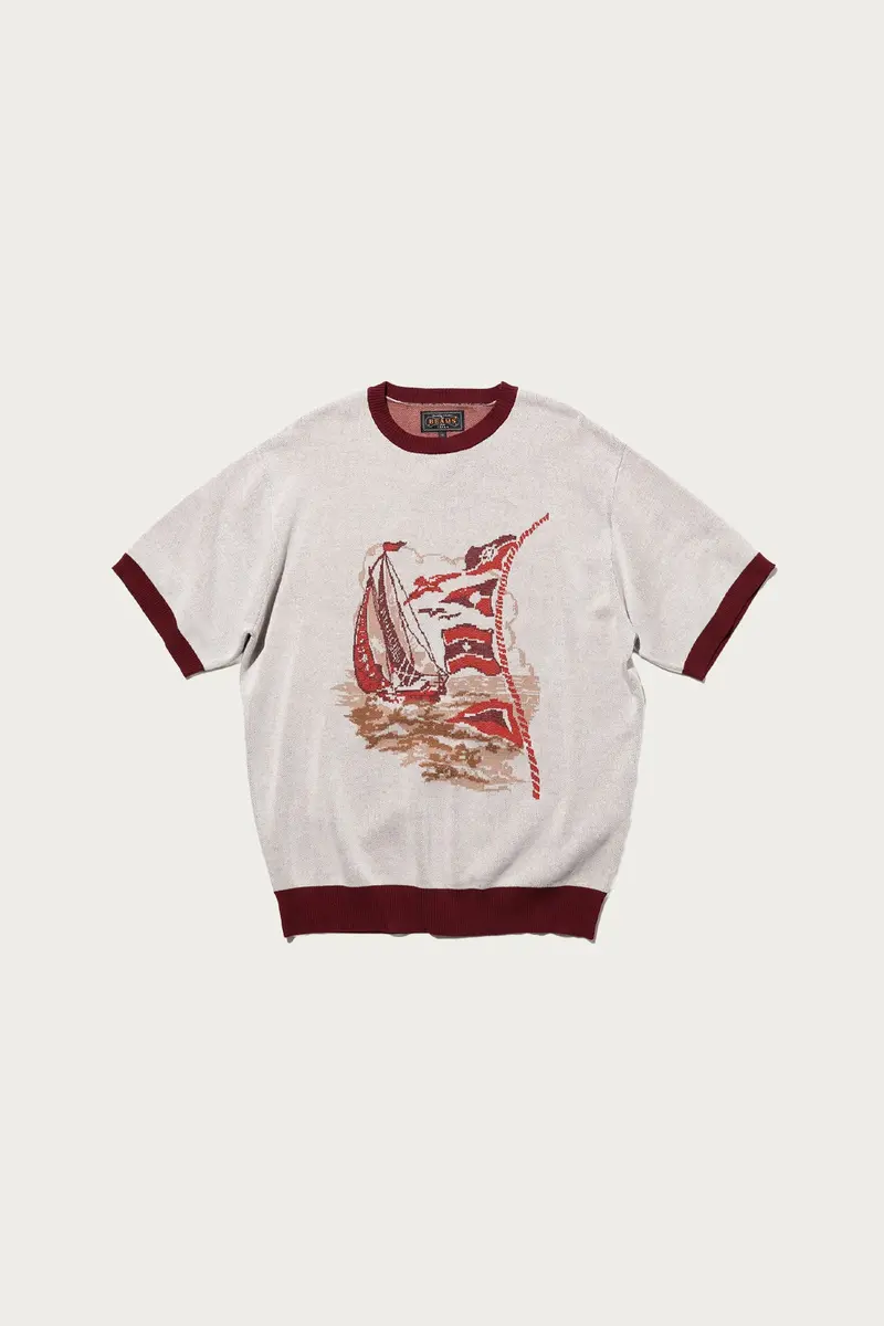 Jacquard-Knit Tee Featuring Sailing Motif 1