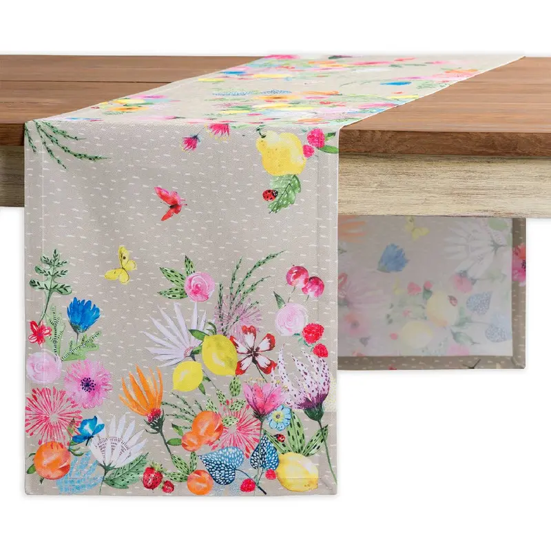 Jardin D’Été Fog Table Runner – Subtle Watercolor-Inspired Cotton Design 1