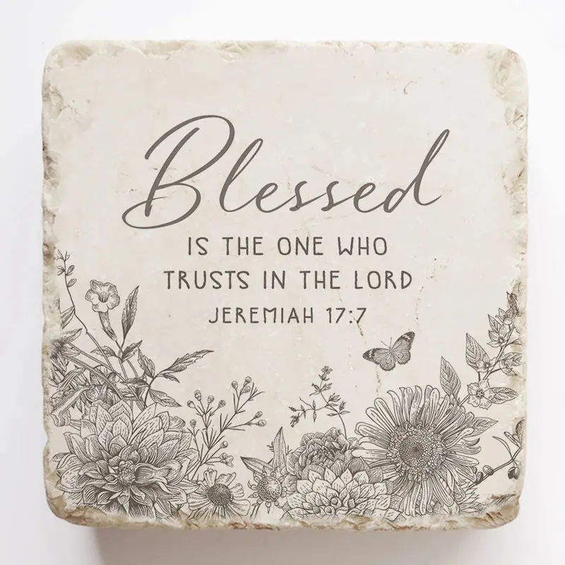 Jeremiah 17:7 Inspirational Floral Scripture Stone Decor 1