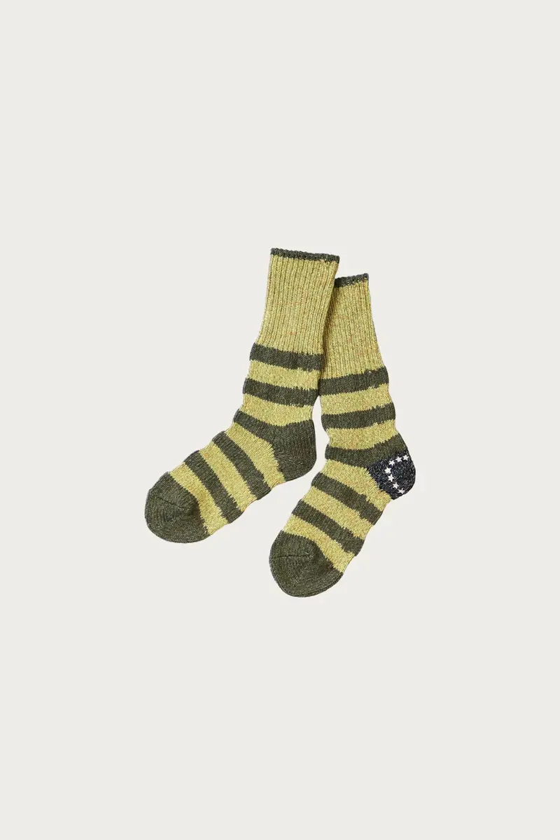 Khaki 56-Yarn Flag-Stripe Crew Socks 1