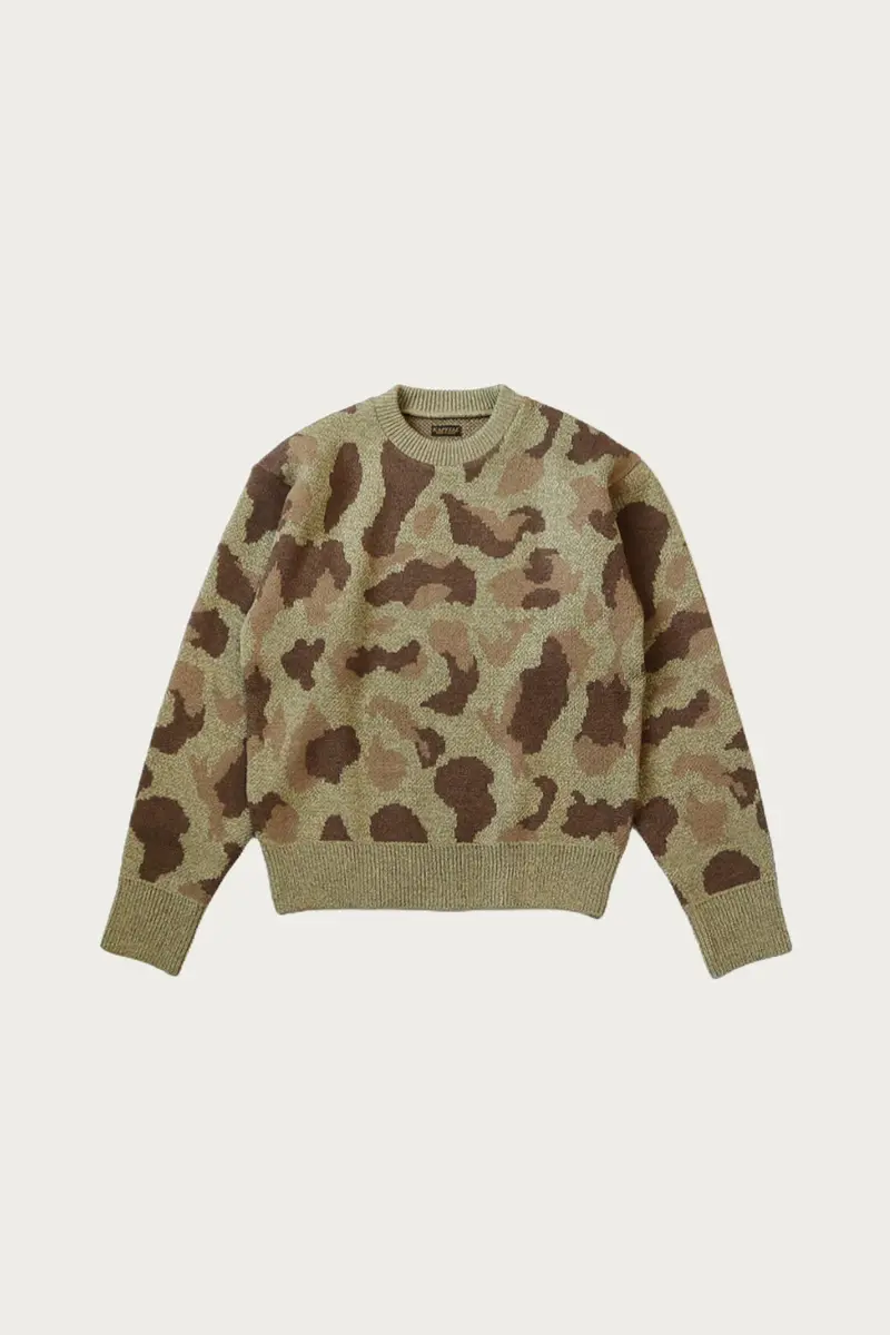 Khaki 5G Camo Knit Vintage Crew Sweater 1