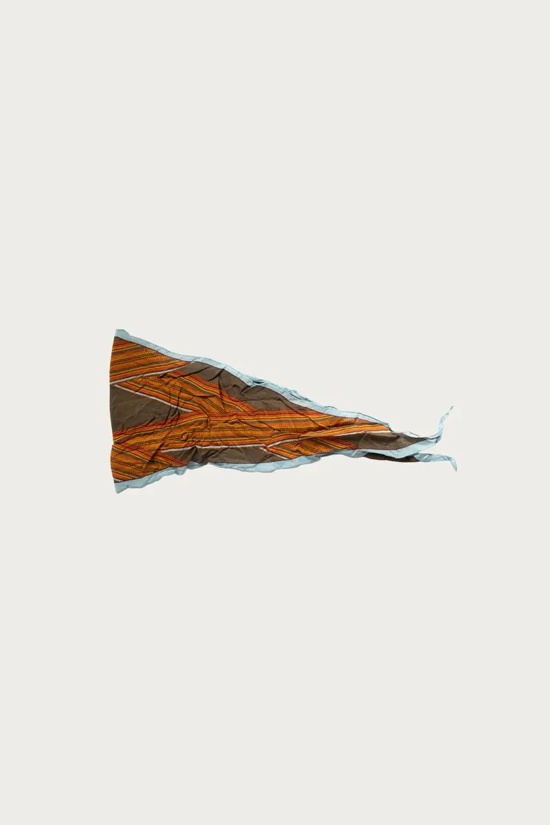 Khaki Crinkle Silk Neckerchief – Pecos Stripe Design 1