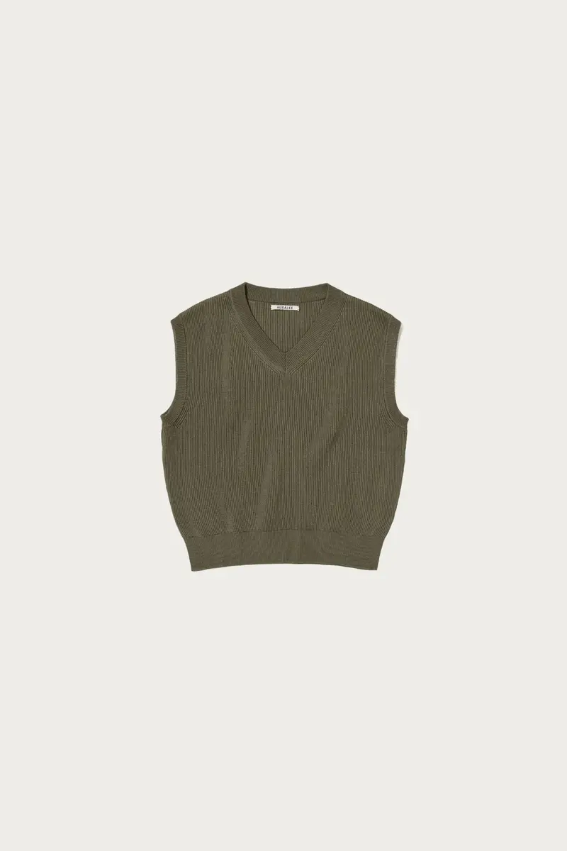 Khaki Flat Yarn Rib-Knit Sleeveless Vest 1