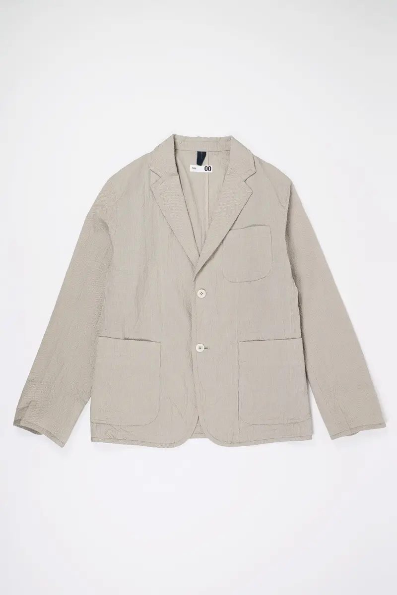 Khaki Seersucker Two-Button Lightweight Jacket 1