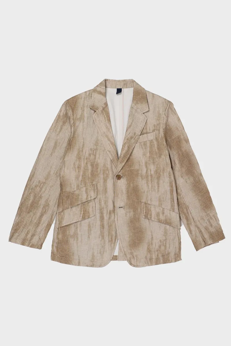 Khaki Stripe And Dirt Print Two-Button Jacket 1