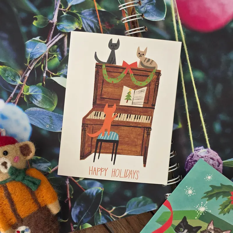 Kitty Carol Holiday Greeting Card – Festive Feline Design 1