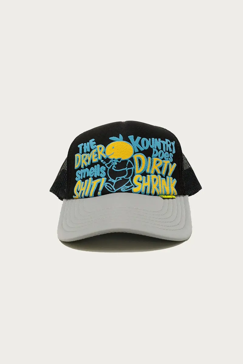 Kountry Dirty Shrink Trucker Cap – Black & Grey Pre-Shrunk Finish 1