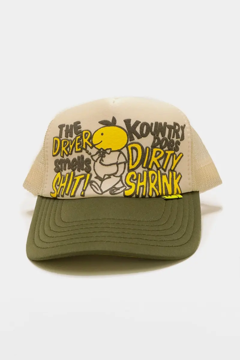 Kountry Dirty Shrink Trucker Cap – Ecru & Olive Heritage Wash 1