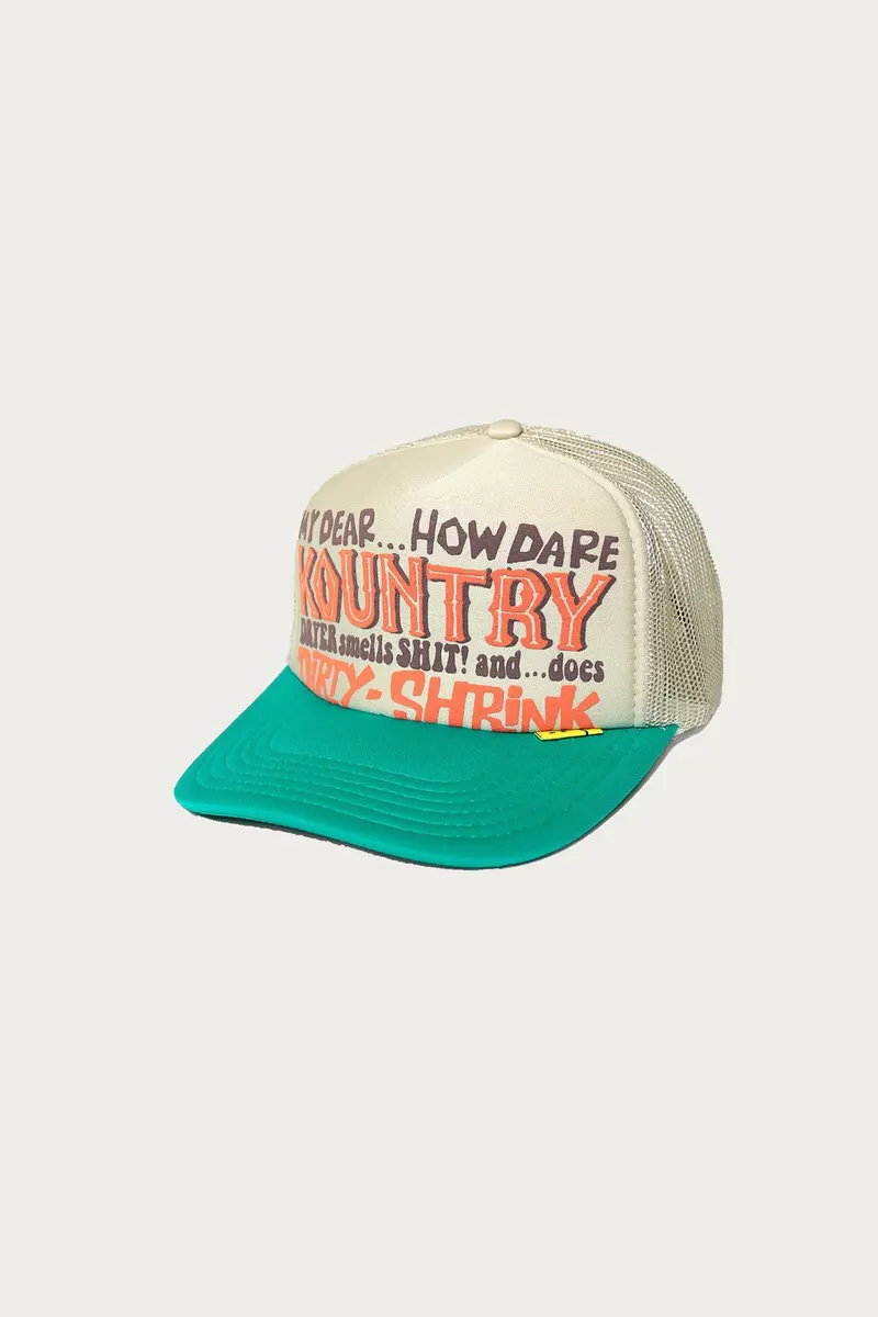 Kountry Dirty Shrink Trucker Cap In Beige And Turquoise 1
