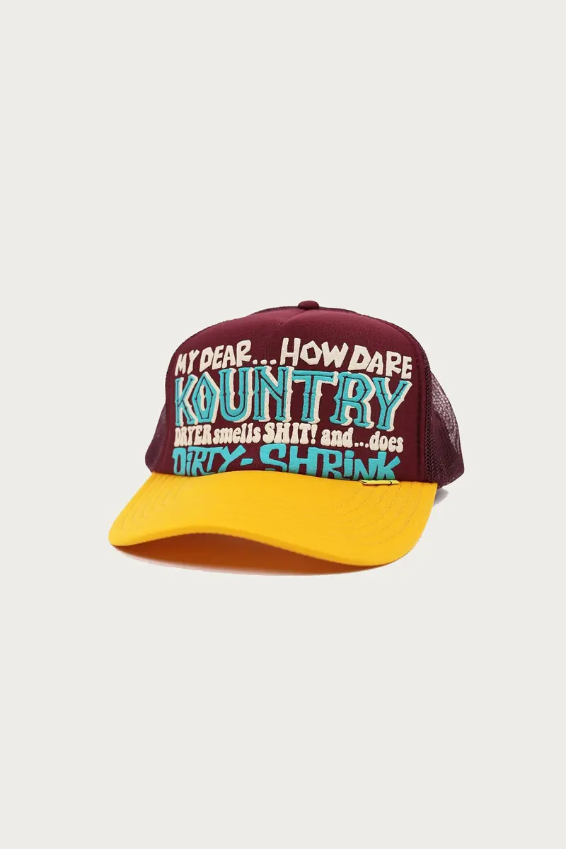 Kountry Dirty Shrink Trucker Cap In Burgundy And Gold 1