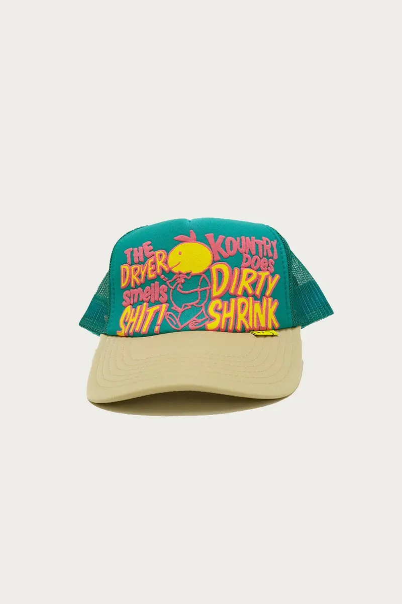 Kountry Dirty Shrink Trucker Cap – Turquoise & Ecru Distressed Fit 1