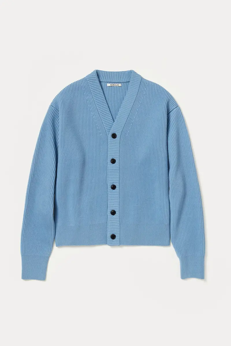 Light Blue French Merino Ribbed Cardigan 1