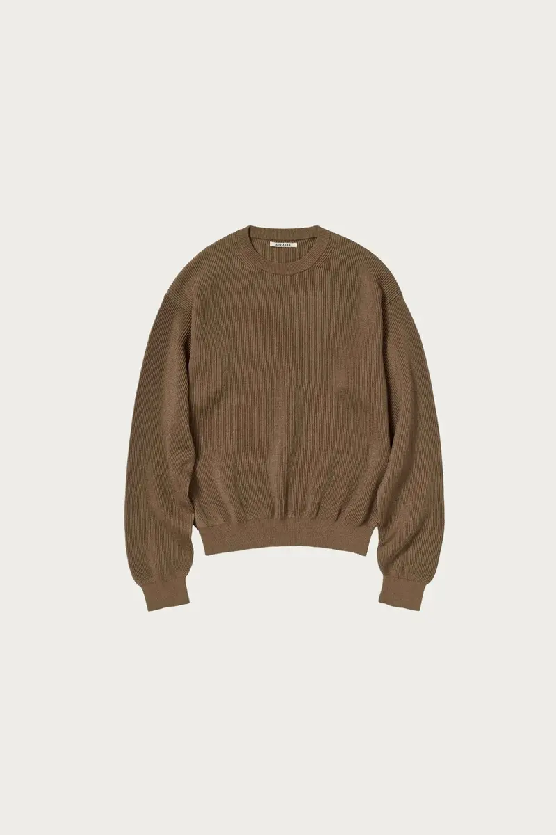 Light Brown Flay Yarn Rib-Knit Pullover – Textured Crewneck Sweater 1
