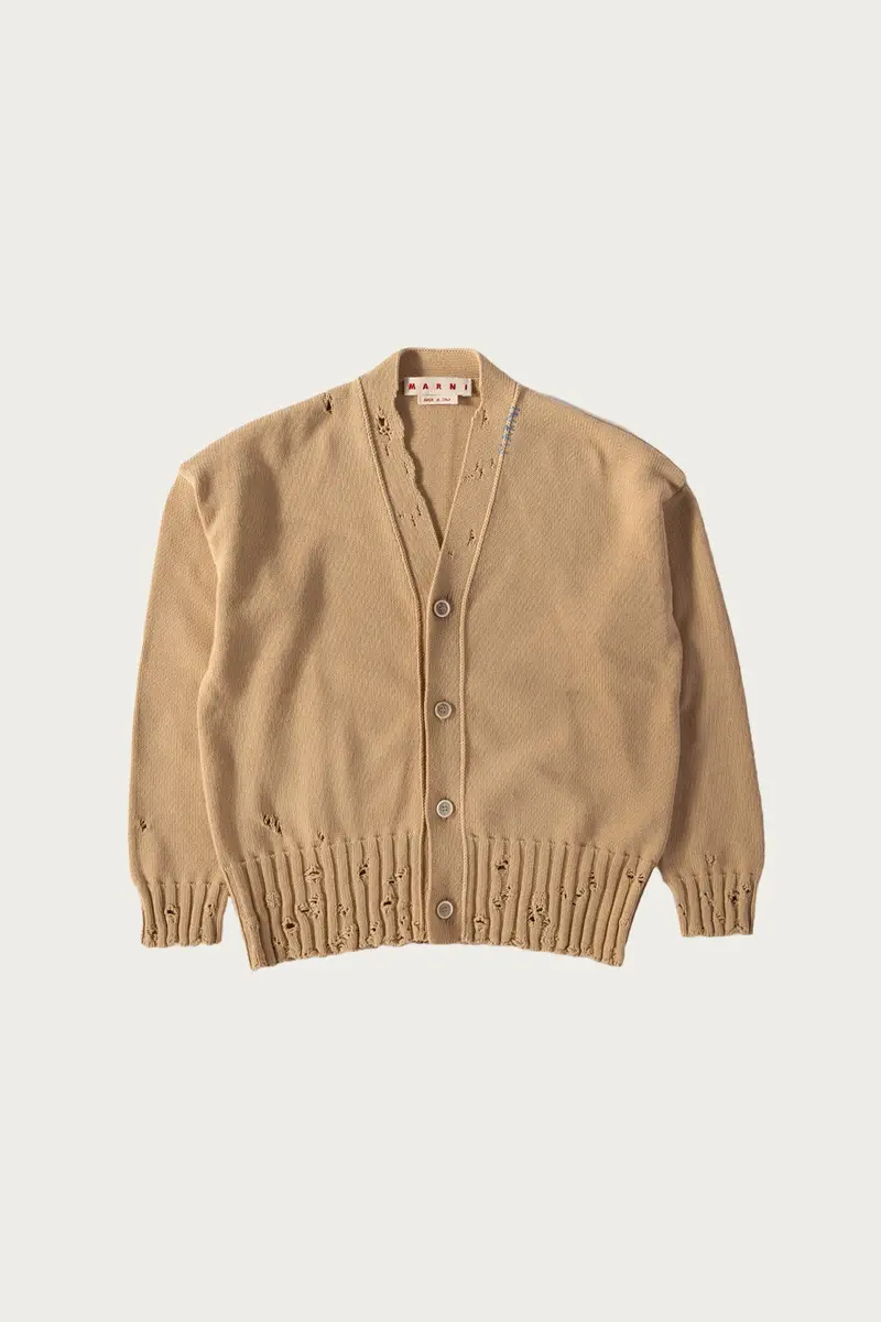 Light Camel Disheveled Cotton Cardigan 1