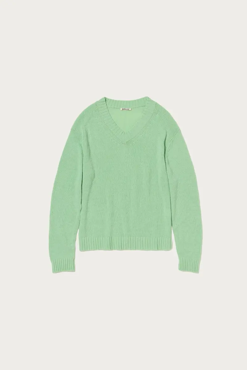 Light Green Summer Cashmere V-Neck Knit Top 1