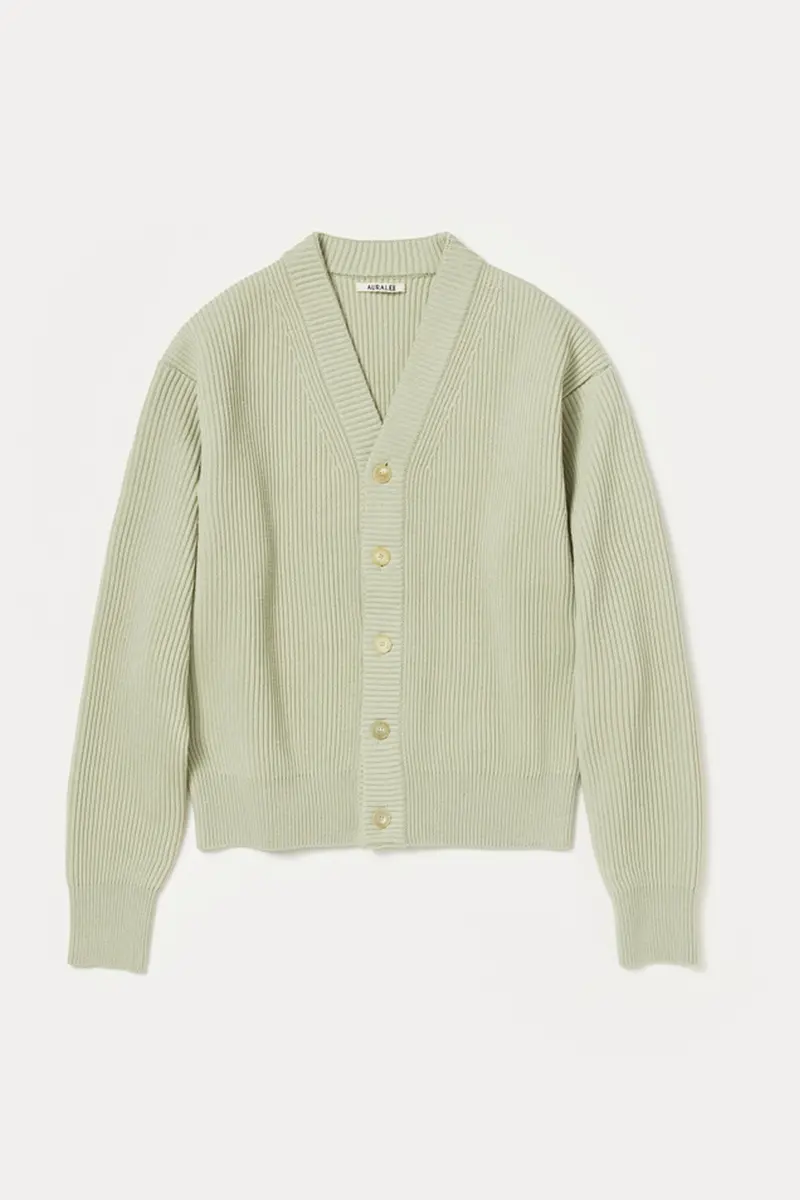 Light Khaki French Merino Ribbed Cardigan 1
