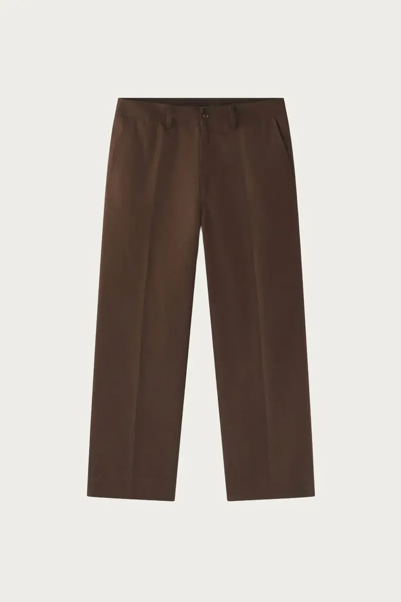 Lightweight Cotton-Linen Flat-Front Trousers In Earthy Brown 1