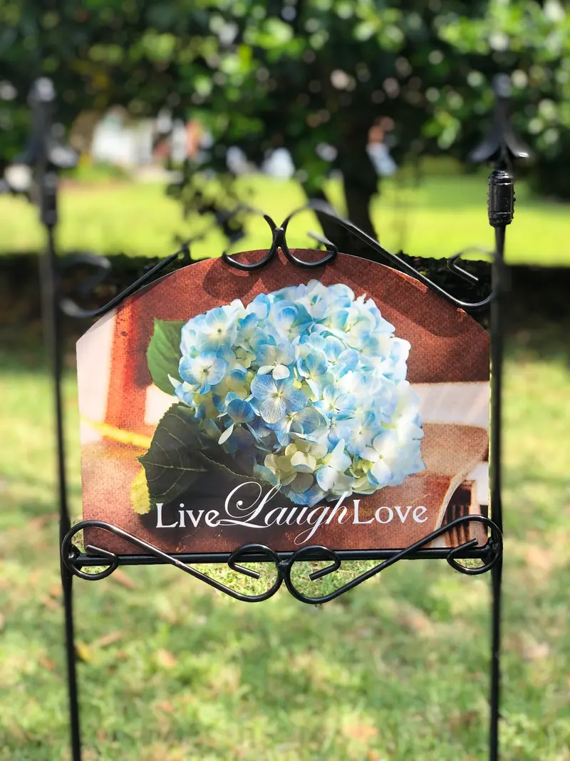 Live Love Laugh Garden Sign With Blue Hydrangea Design 1