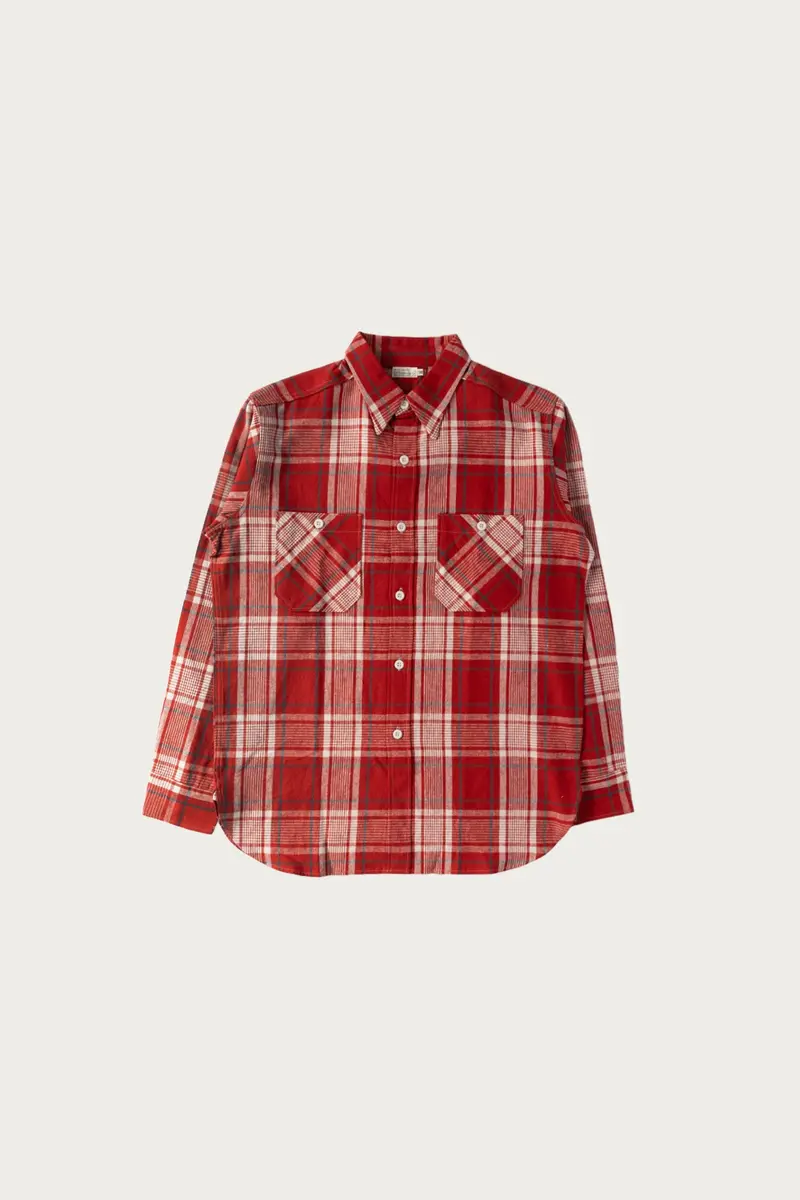 Long-Sleeve Check Workshirt – Rustic Red Plaid Design 1