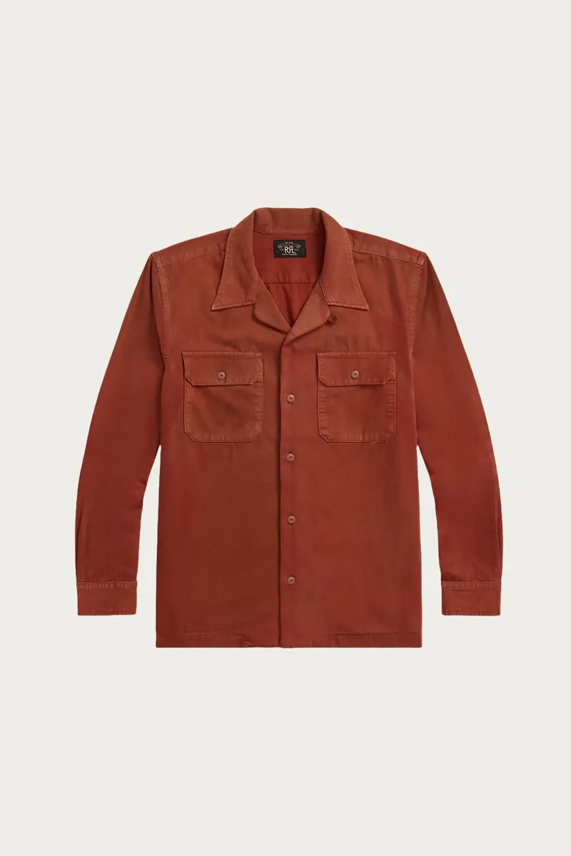 Long-Sleeve Cotton Twill Holmes Camp Shirt – Brick Red 1