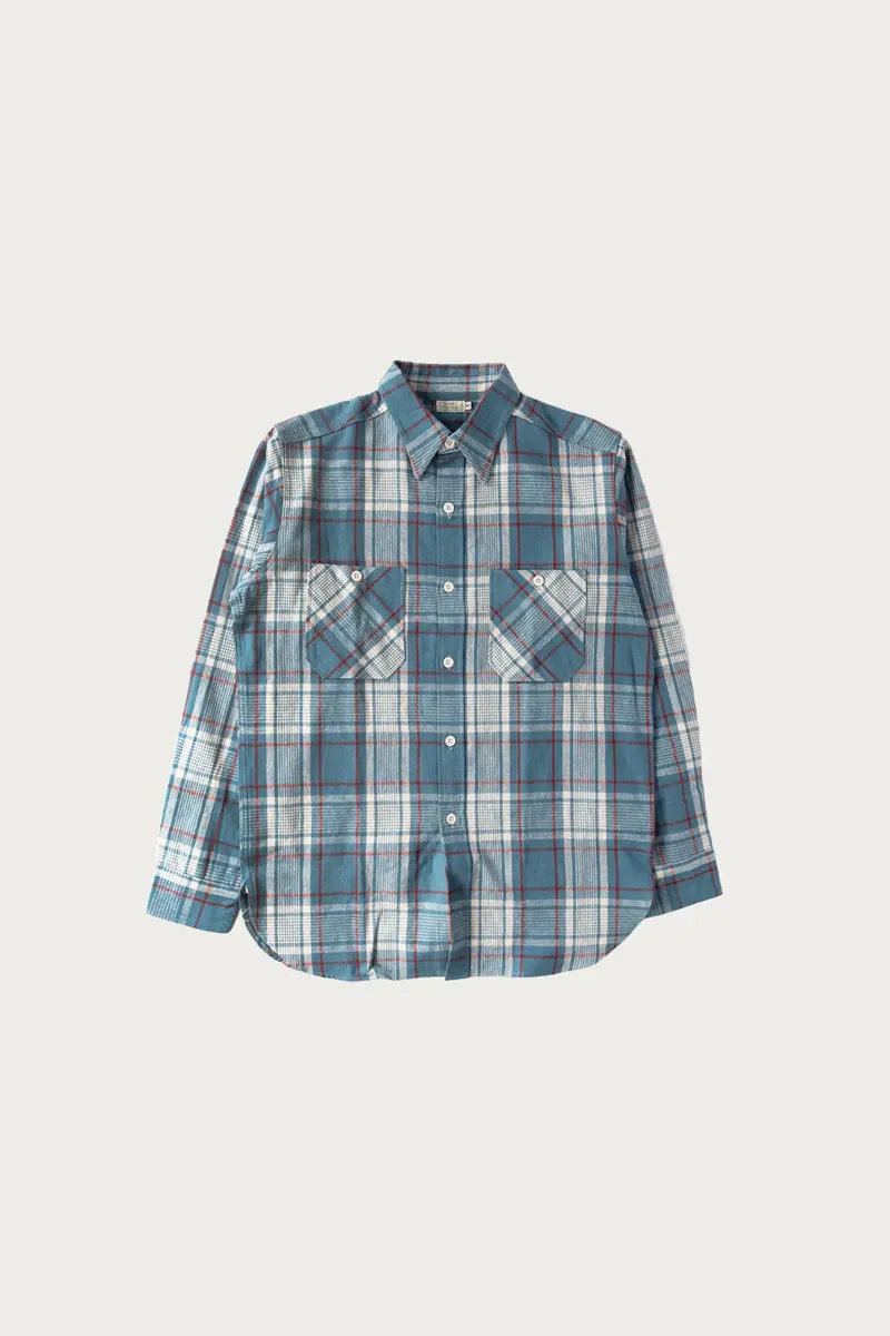 Long-Sleeve Large-Check Workshirt – Modern Sax Blue Palette 1