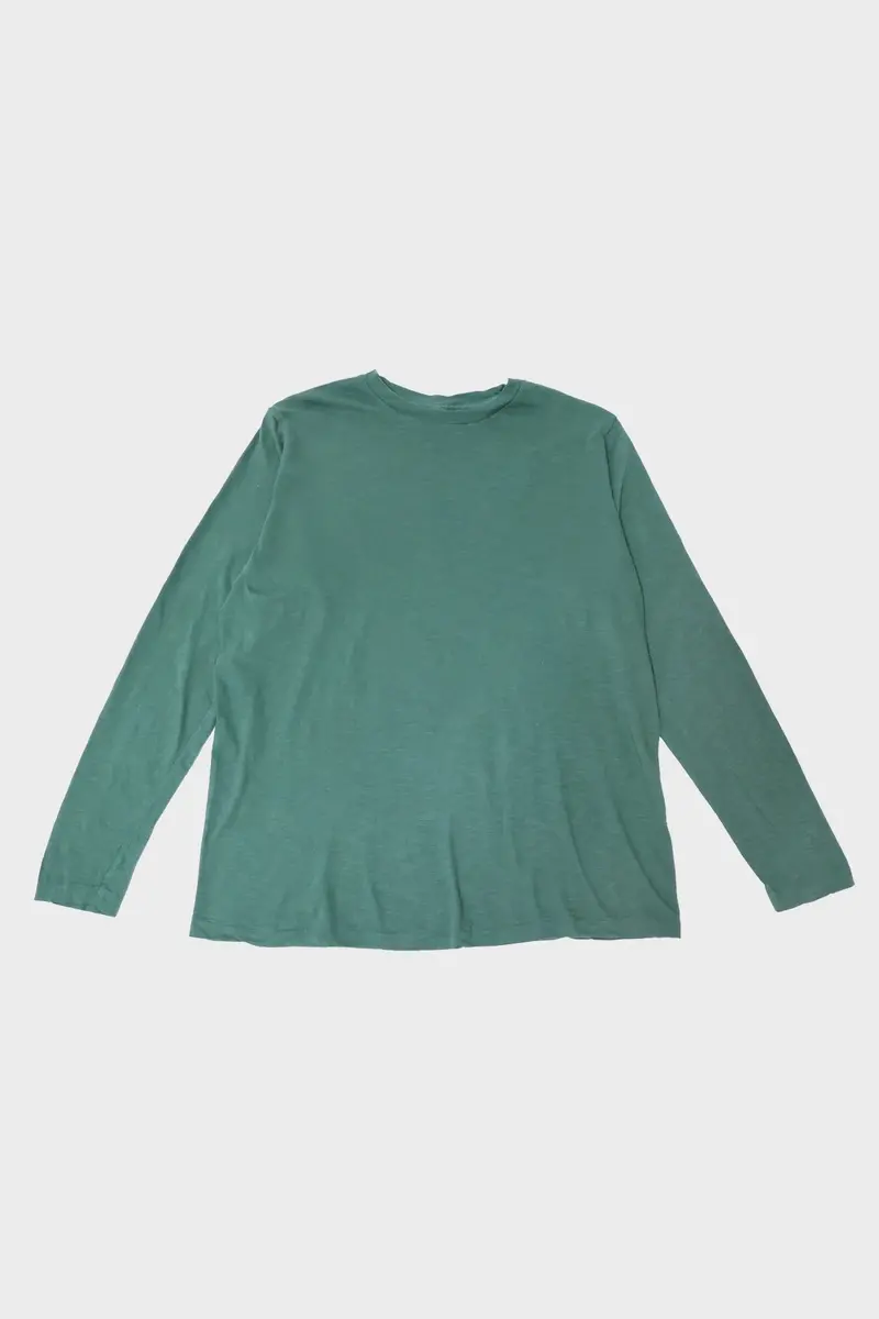 Long Sleeve Rolled Tee – Earthy Evergreen Knit 1