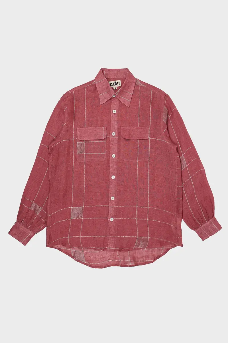 Magenta And Silver Zari-Woven Check Shirt 1