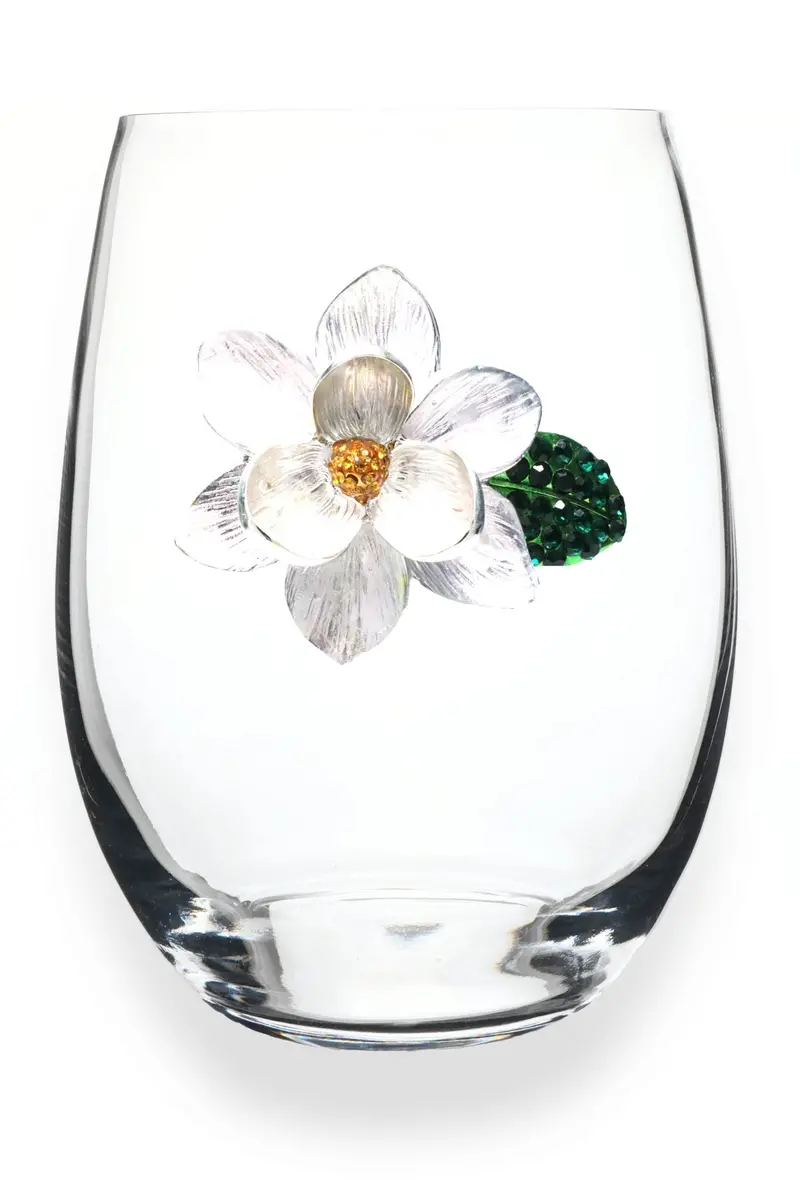 Magnolia-Adorned Stemless Wine Glass 1
