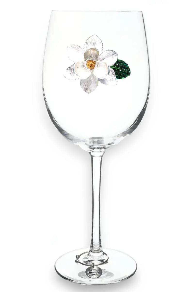 Magnolia-Print Stemmed Wine Glass 1