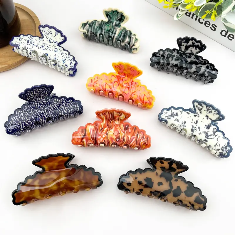 Marbled Wavy-Edge Acetate Hair Claw Clip 1