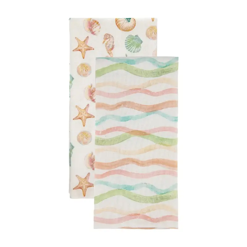 Marine Life & Watercolor-Printed Tea Towels (2 Designs) 1