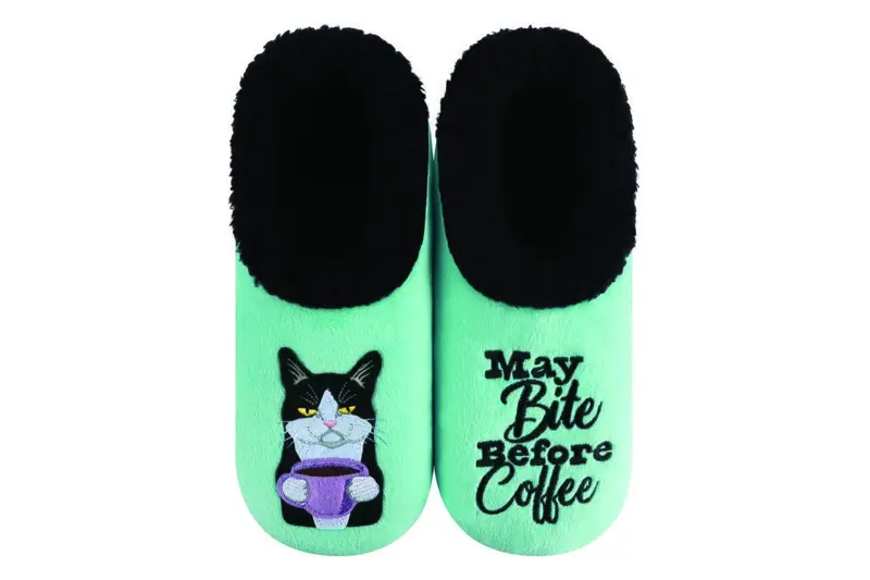 'May Bite Before Coffee' Fun-Fit Slippers 1