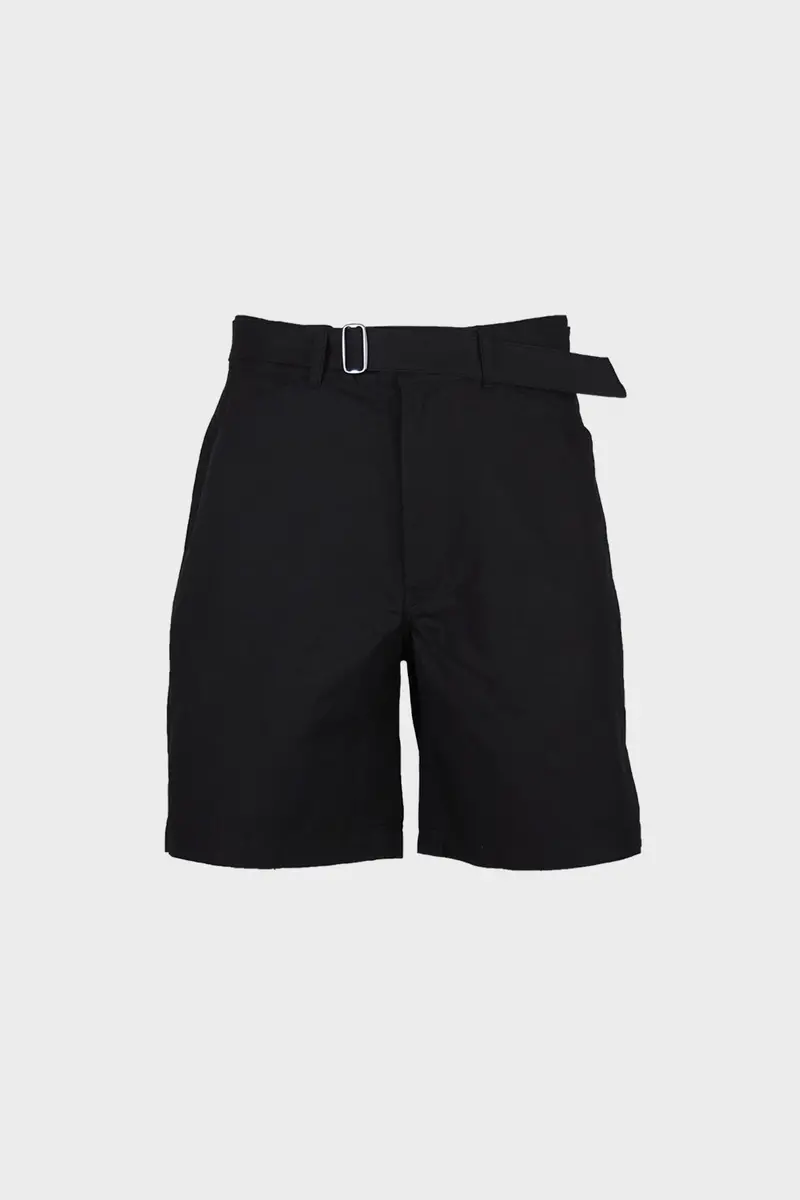 Minimalist Belted Linen Shorts – Black 1