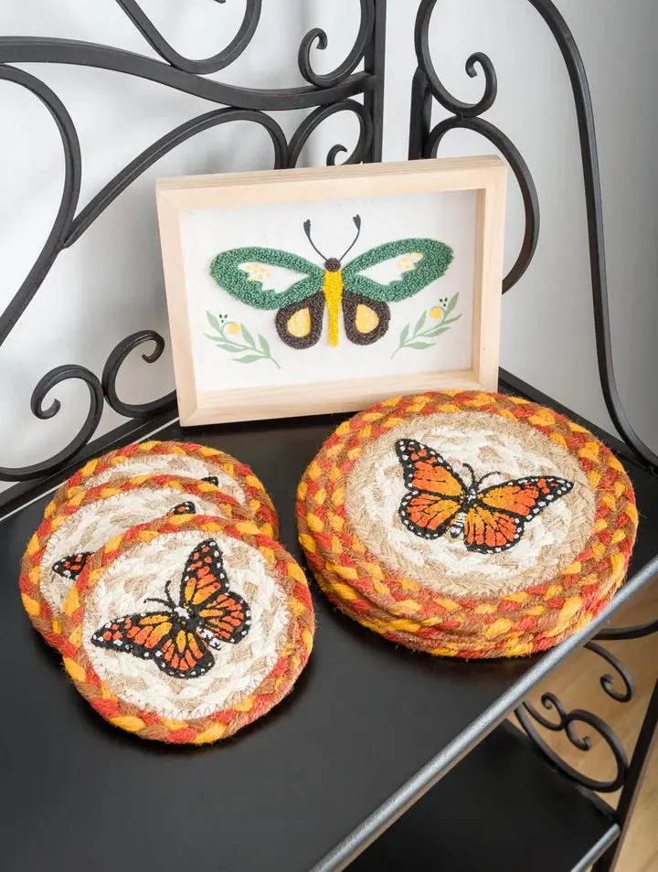 Monarch Butterfly Jute Coaster – 5-Inch Handwoven 1