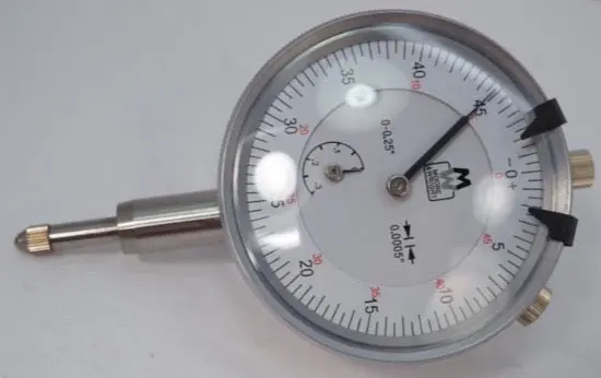 Moore & Wright Chrome Dial Indicator — 0–0.25" Range, 0.0005" Graduation, Lug-Back Design 1