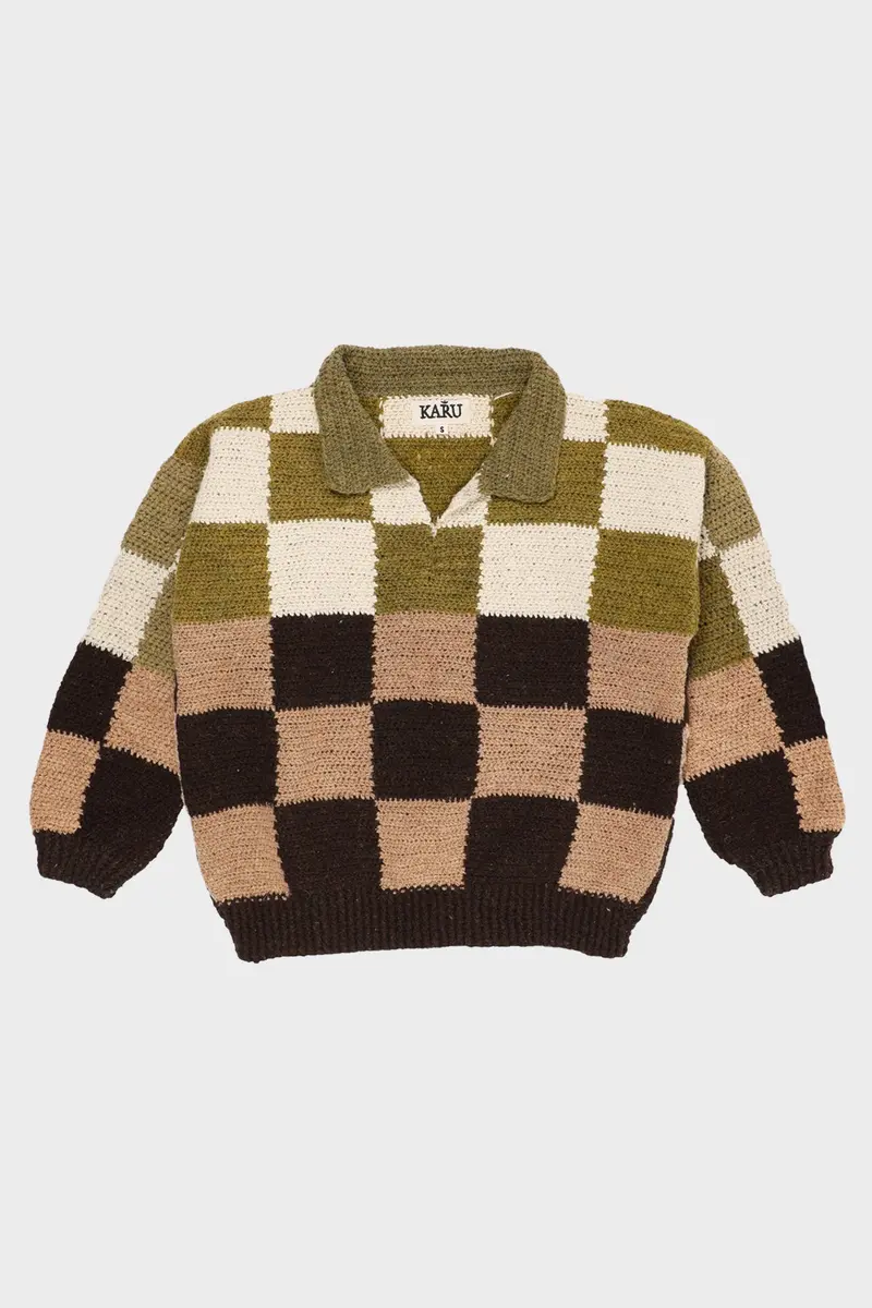 Naturally Dyed Check Rugby Knit Sweater 1