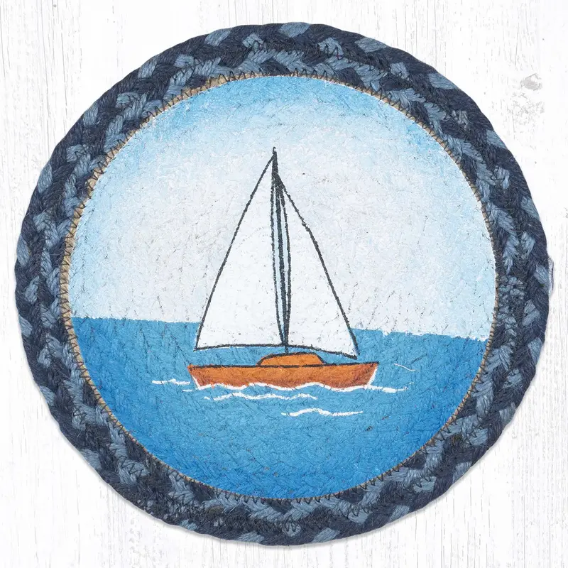 Nautical Boat-Themed Jute Trivet – 10-Inch Round Mat 1