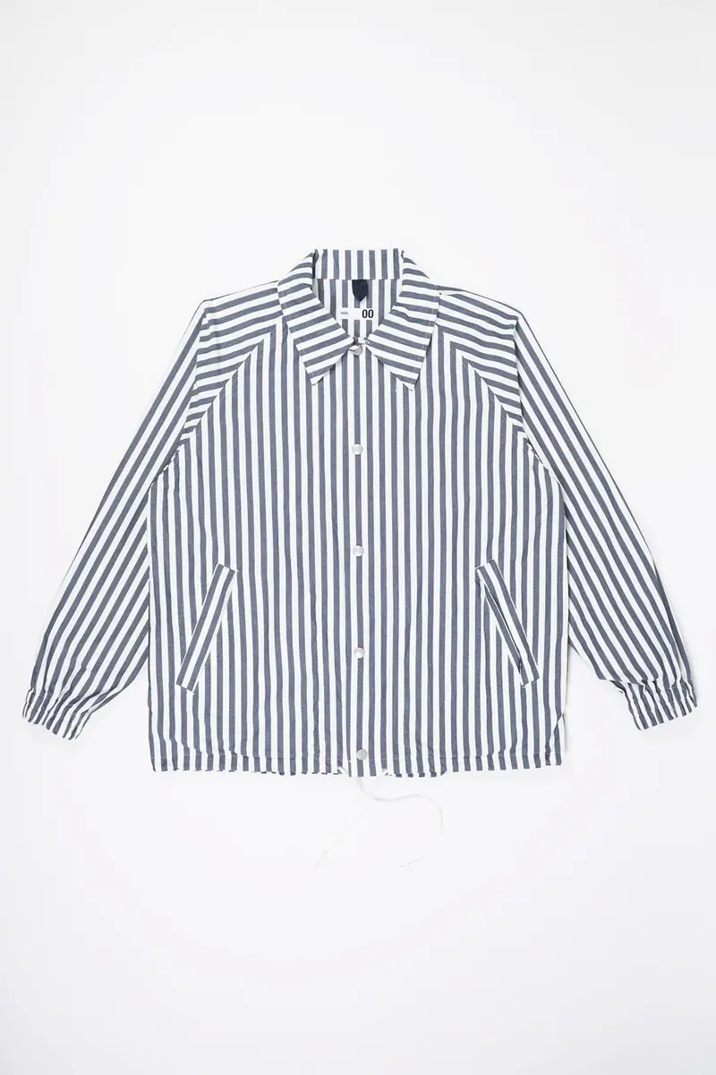 Navy And White Block Stripe Coach Jacket 1