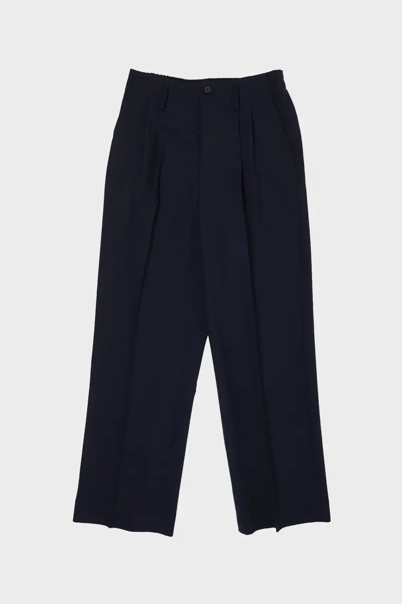 Navy Hopsack Wide-Leg Easy-Fit Trousers 1