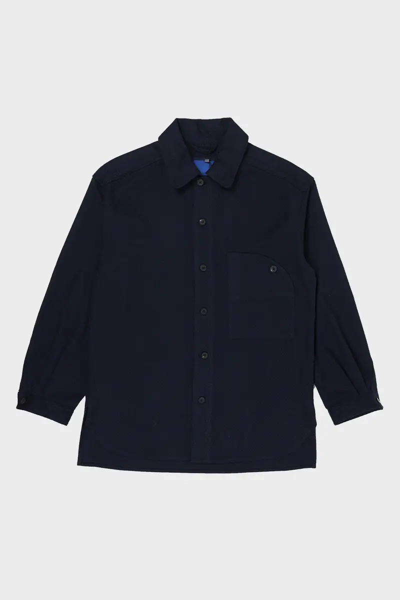 Navy Jacquard Cotton Button-Down Shirt 1