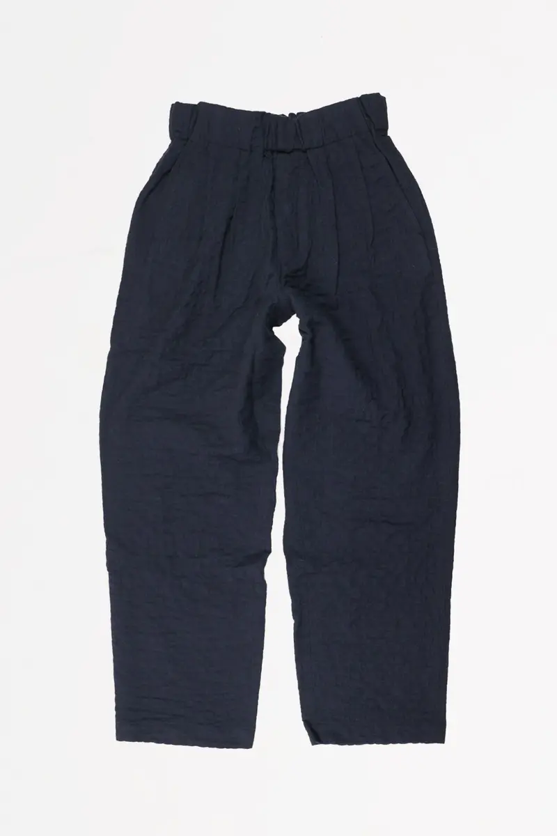 Navy Wool-Cotton Tucked Trousers 1