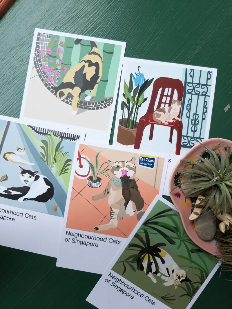 Neighbourhood Cats Of Singapore Illustrated Postcard 1