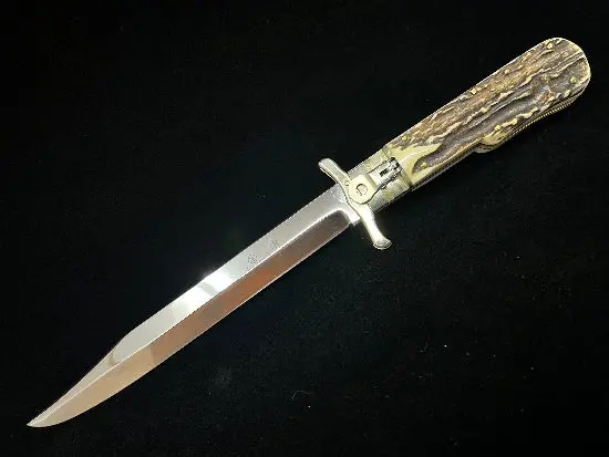 Nos Hubertus German Folding Bowie Knife — 'Pigsticker' Style With Stag Handle 1