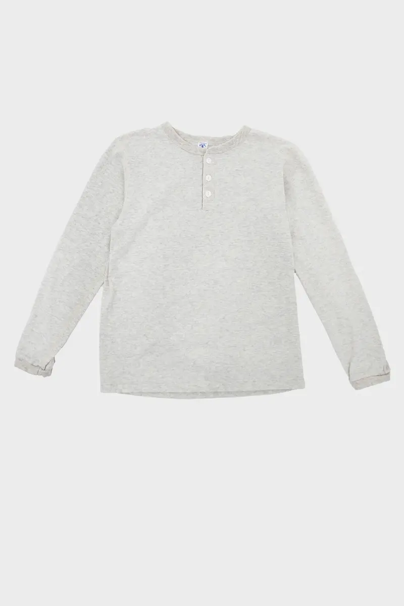 Oatmeal-Hued Tubular-Knit Henley Shirt 1