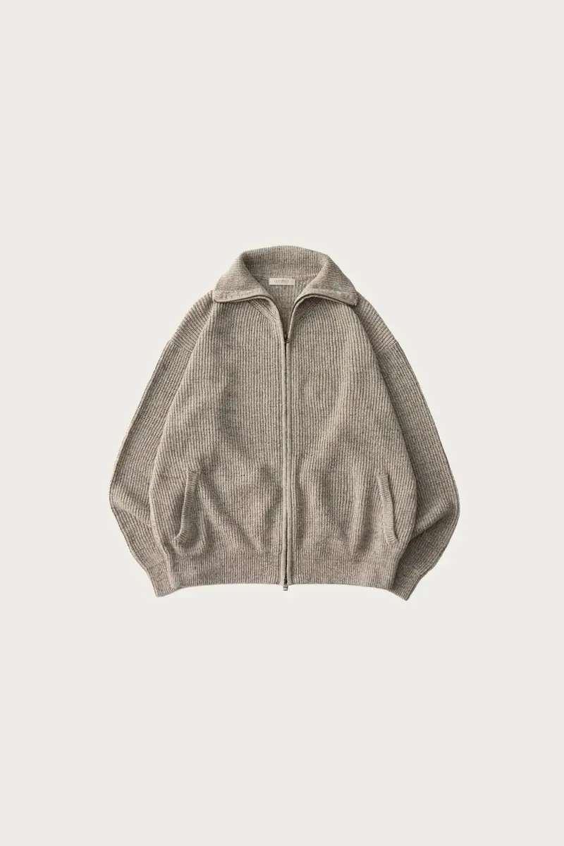Oatmeal Linen-Cotton-Hemp Driver-Inspired Zip-Up Knit 1